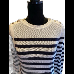 Tommy Hilfiger Sweater Size Medium Crewneck Black & White Striped Lightweight